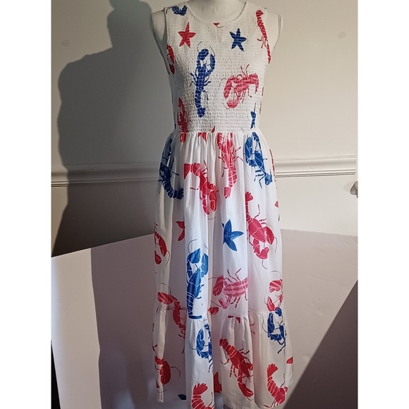 J. Crew Dresses & Skirts - J. Crew Womens Nautical Lobster Print White Red Blue Sz‎ Small Midi Dress NWOT